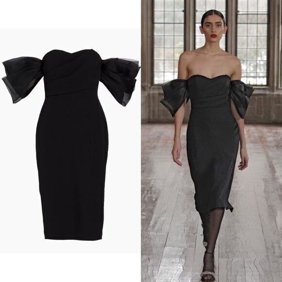 Badgley Mischka Dresses & Skirts - Badgley Mischka Organza Puff-Sleeve Cocktail Midi-Dress Size 10